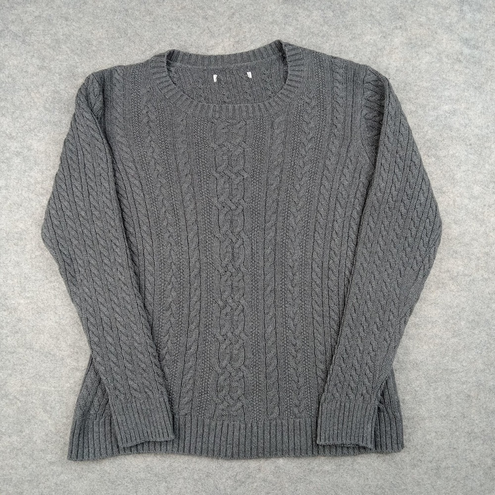 Amazon Sweater Mens Large Gray 100% Cotton Cable Knit Crewneck Pullover Casual